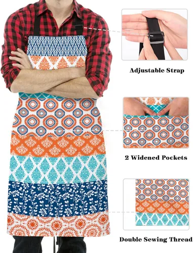 Miniatura 3 de Delantales de peto a rayas color verde azulado naranja con bolsillos, impermeable, delantal ajustable para hombres y mujeres, bohemio, moderno