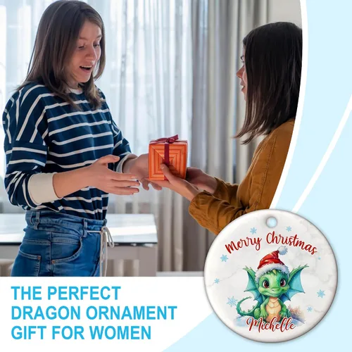 Miniatura 3 de Hyturtle Adorno de Navidad personalizado para amantes del dragón, adorno de cerámica con nombre personalizado de dragón de Navidad, regalos lindos