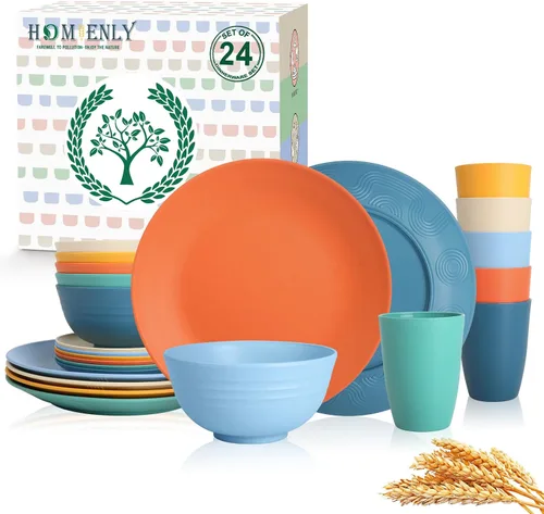 Miniatura 26 de Homienly Juegos de Vajilla Premium de Paja de Trigo, Platos y Tazones Ligeros e Irrompibles, Tazas, Servicio para 4, Apto para Lavavajillas