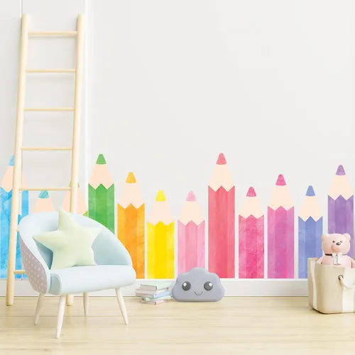 Miniatura 8 de Whaline 8 hojas de lápices de colores, calcomanías de pared, impermeables, lápices de acuarela, calcomanías educativas para despegar y pegar