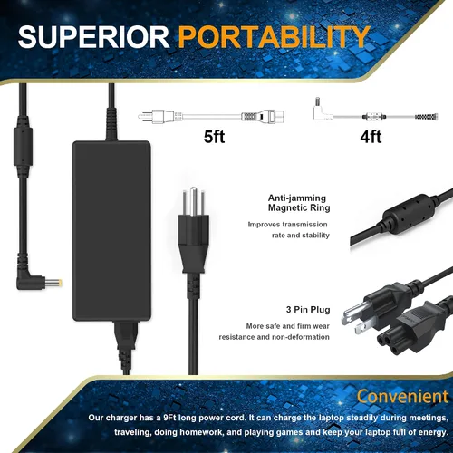 Miniatura 2 de 135W Laptop Charger Compatible with Acer Nitro 5 AN515-51 AN515-41 AN515-53 AN515-54 AN515-55 AN515-54 AN517-51 AN517-52 AN715-51 A715-52 S40-51