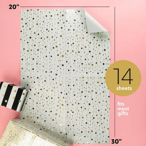 Miniatura 4 de Hojas de Papel de Regalo - Elegante Envoltorio de Regalo, Papel de Regalo Dorado y Blanco Elegante para Hombres o Mujeres, 14 Hojas de Papel
