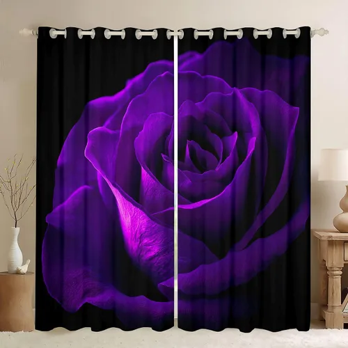 Miniatura 12 de Cortinas de ventana para el día de San Valentín para dormitorio, sala de estar, estampado 3D, cortinas florales de rosas azules para niños y niñas