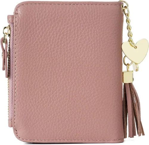Miniatura 6 de Mini cartera plegable de cuero suave con protección RFID, para mujer, con funda para tarjeta, con ventana de identificación, monedero