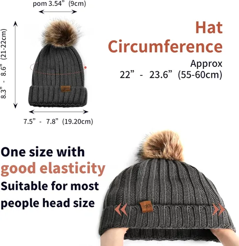 Miniatura 3 de ZOORON Gorro de punto de invierno para mujer con pompón de piel sintética, gorro de punto cálido para mujer