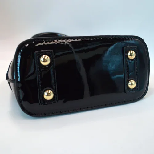 Miniatura 5 de Cremallera alrededor de la bóveda de cuero de patente Satchel Mini Top Handle Tote Bag Shell Shape Monedero Bolsos