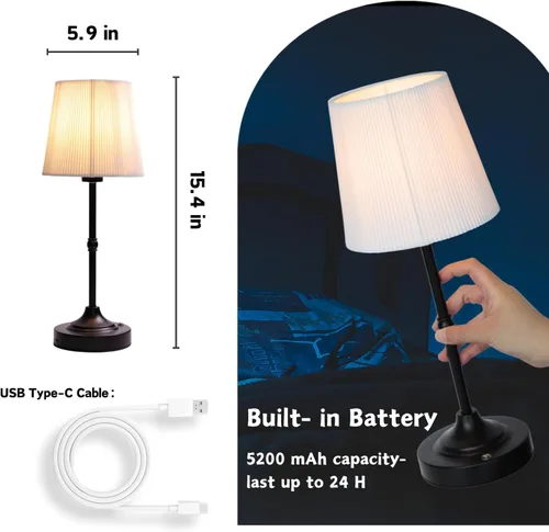 Miniatura 2 de Lámpara de Mesa Recargable Inalámbrica, Luz Cálida de Escritorio, Lámparas Táctiles Inalámbricas con Brillo Regulable Sin Escalones y Pantalla
