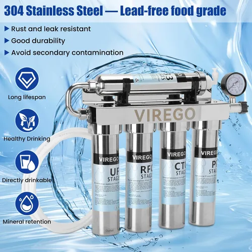 Miniatura 5 de 0.01μm Ultra Filtración debajo del sistema de filtro de agua del fregadero con manómetro en tiempo real, filtro de agua debajo del fregadero