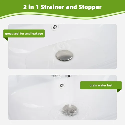 Miniatura 4 de Colador universal de drenaje para lavabo de baño, mejorado con cesta de filtro de acero inoxidable extraíble, tapón desplegable 2 en 1 para orificio