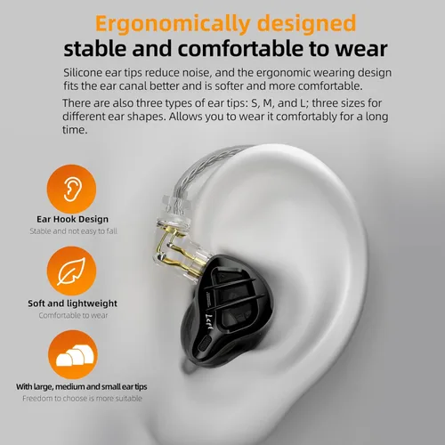 Miniatura 6 de KZ ZAR - Auriculares intrauditivos para monitor intrauditivo, 1DD+7BA, tecnología híbrida, controlador, auriculares con cable chapado en plata
