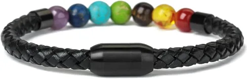 Miniatura 2 de Pulsera de cuentas de cuero genuino con cierre magnético de 8.5 pulgadas