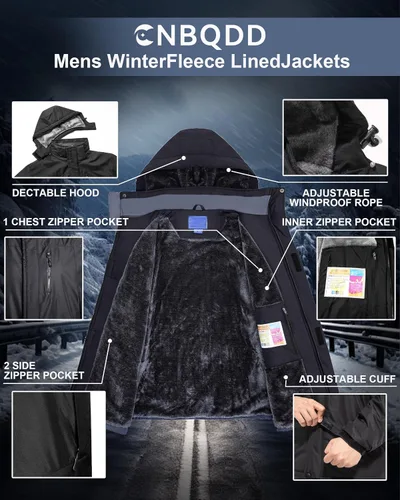 Miniatura 5 de Chaquetas de invierno para hombre, abrigos de esquí cálidos impermeables con capucha para clima frío