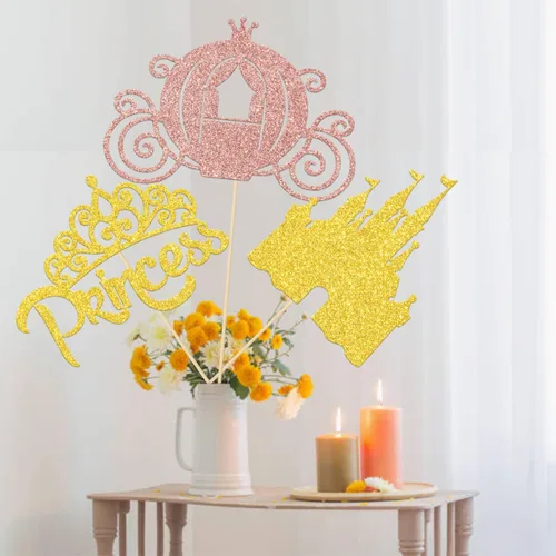Miniatura 5 de 12 piezas de decoración de mesa de princesa, corona de princesa, centros de mesa de princesa para mesas, castillo de princesa, suministros de fiesta