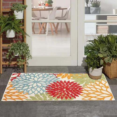 Miniatura 121 de Nourison Aloha - Tapete negro/blanco para interior o exterior, 2 pies y 3 pulgadas x 8 pies, tropical, botánico, fácil limpieza, no desprende pelo