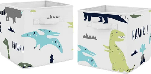Miniatura 7 de Sweet Jojo Designs Juego de 2 cubos de almacenamiento plegables de tela (dinosaurio de acuarela de dinosaurio) para niños, bebés, niños, cajas