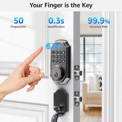 Miniatura 4 de LOCK&SOLVER Cerradura de puerta con teclado con asa, cerraduras inteligentes para puerta delantera, cerradura de entrada sin llave, cerradura