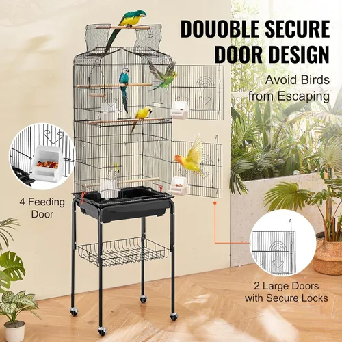 Miniatura 4 de VEVOR Jaula grande para loros de 64 pulgadas con tapa abierta y soporte rodante desmontable para periquitos, pinzones, canarios, agapornis