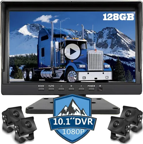 Miniatura 8 de Sensor de alarma de 6 canales, gran 10.1 pulgadas, cámara de respaldo 1080P, monitor de audio y cámara de tablero DVR de 128 GB integrada