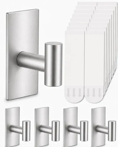 Miniatura 16 de 8 ganchos para toallas resistentes para colgar, ganchos adhesivos de pared con tiras extraíbles, adhesivos sin daños, para exteriores, para baños