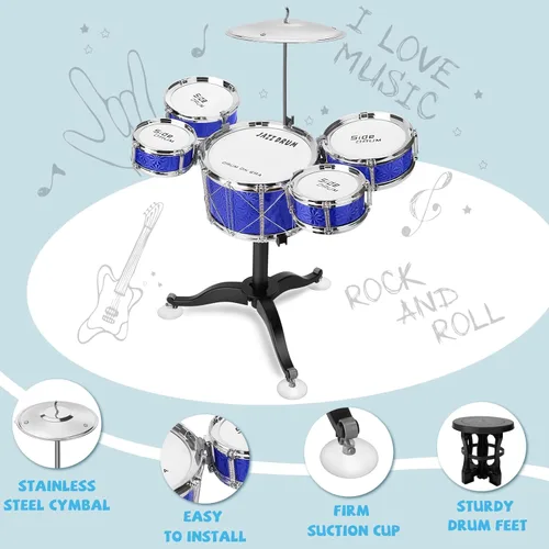 Miniatura 3 de Batería para Niños Pequeños Kit de Batería de Jazz de 8 Piezas - Instrumentos Musicales de Percusión Educativos Conjunto de Juego Regalo de Navidad