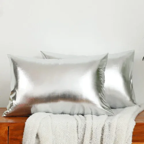 Miniatura 11 de Juego de 2 fundas de cojín decorativas modernas metálicas y brillantes, fundas de almohada cuadradas suaves de piel sintética para sofá, cama, Verde