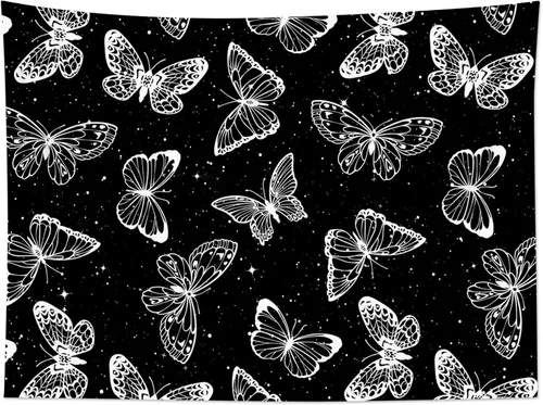 Miniatura 5 de HVEST Tapiz espacial de mariposa en galaxia para dormitorio, cielo estrellado blanco y negro para colgar en la pared para sala de estar, decoración