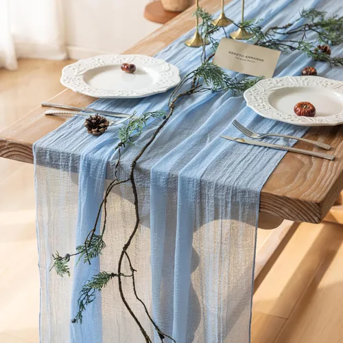 Keketoarrange - Caminos de mesa rústicos de gasa color celeste, de 120 pulgadas y 10 pies, camino de mesa de tela de queso traslúcida para Azul claro