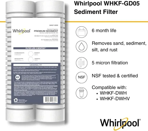 Miniatura 2 de Whirlpool Filtros de sedimentos de capacidad estándar WHKF-GD05 de 10 x 2.5 pulgadas para todo el hogar, 5 micras, vida útil del filtro de 6 meses