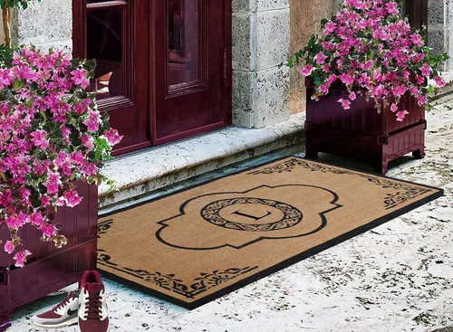 Miniatura 6 de A1HC - Felpudo con monograma de fibra de coco natural para entrada exterior, resistente y antidesprendimientos, duradero, perfil delgado, fácil