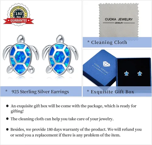 Miniatura 7 de Sea Turtle Earrings,Sterling Silver Hawaiian Beach Themed Stud Earrings Turtle Dangle Blue Opal Ocean Jewelry Gifts for Women Girlfriend Girls