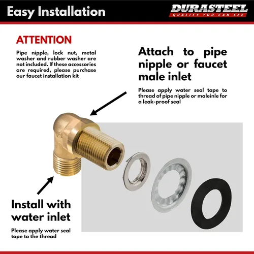 Miniatura 3 de DuraSteel Grifo de montaje en pared con codo de 90 grados, kit de protección contra salpicaduras de cocina comercial que ahorra espacio, resistente