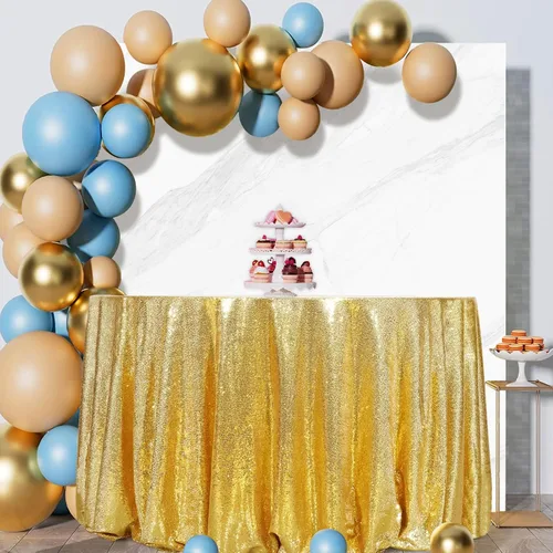 Miniatura 2 de Eternal Beauty Mantel de lentejuelas doradas de 120 pulgadas, mantel redondo brillante con purpurina para decoración de bodas, fiestas de cumpleaños