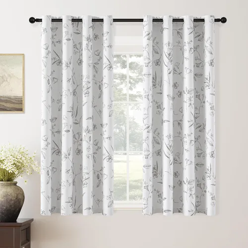Miniatura 35 de ChrisDowa Cortinas florales 100% opacas de 63 pulgadas de largo, 2 paneles para dormitorio, sala de estar, estampado de flores negras