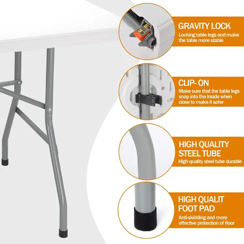 Miniatura 4 de Lakhow Mesa plegable de 6 pies, mesa de plástico para interiores y exteriores, mesa de comedor portátil de altura cuadrada, perfecta para picnics