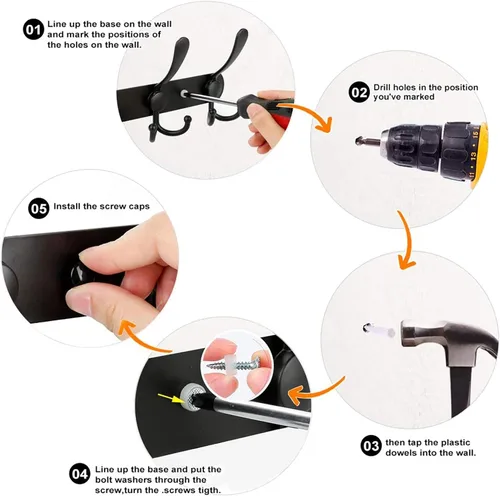 Miniatura 7 de Perchero de pared con 5 ganchos de tres puntas, de PHINGEER, resistente, de acero inoxidable con gancho, decorativo, para colgar abrigos, chaquetas
