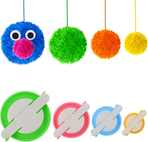 Amoboo Máquina para hacer pompones, 4 tamaños para hacer pompones, agujas tejedoras de bolas de esponja, manualidades, juego de herramientas para
