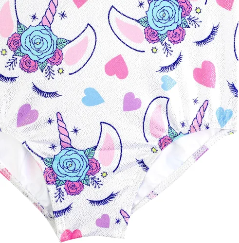 Miniatura 14 de HOZIY - Leotardos de manga larga para niñas, de gimnasia, para niños pequeños, trajes florales de unicornio, galaxia, arco iris, patrón de rayas