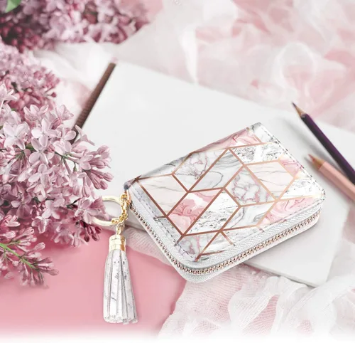 Miniatura 5 de Billetera pequeña para tarjetas de crédito RFID con purpurina linda para mujer