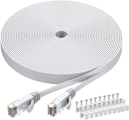 Miniatura 8 de BUSOHE Cable Ethernet Cat6 de 20 pies, color blanco, Cat-6 plano RJ45 para computadora, Internet LAN, red Ethernet, cable de conexión Ethernet - 20