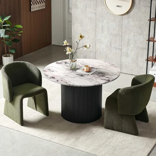 Miniatura 16 de Homedot Juego de mesa de comedor de 3 piezas para 2, mesa de cocina redonda de 47" y sillas de comedor tipo barril tapizadas en marrón, juego