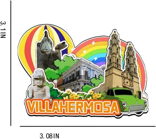 Miniatura 3 de Villahermosa - Imán de madera para nevera, diseño de México, monumentos 3D, recuerdos coleccionables, decoración hecha a mano -2325