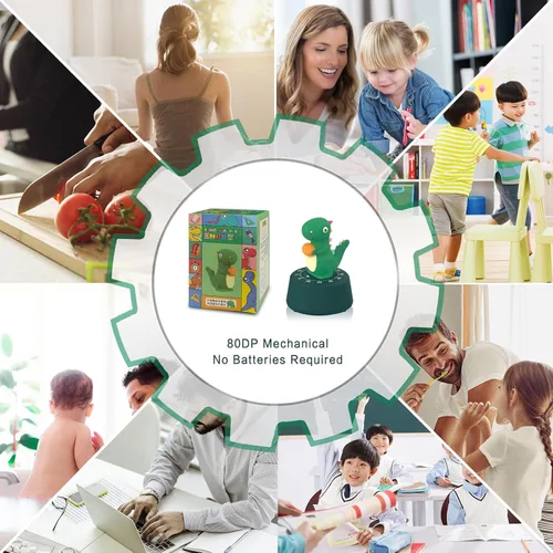 Miniatura 4 de ELE DEPI Temporizador de cocina mecánico de 60 minutos, lindo temporizador de dinosaurio para niños, temporizador de huevos de cuerda para cocinar