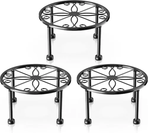 Miniatura 9 de Regalos de Jardín para Amantes de Plantas Soporte de Plantas de Metal Negro con Base Antideslizante, Resistente al Óxido, Decorativo, Redondo