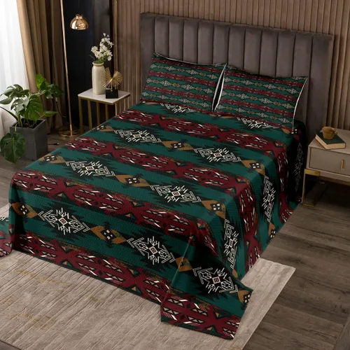 Miniatura 10 de Erosebridal Southwestern - Juego de colcha geométrica bohemia acolchada tamaño individual, juego de edredón étnico tribal con flechas occidentales