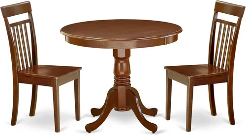 Miniatura 14 de East West Furniture AANCA5-MAH-W Juego de mesa de comedor de 5 piezas incluye una mesa de cocina redonda con pedestal y 4 sillas de comedor, 36 x 36