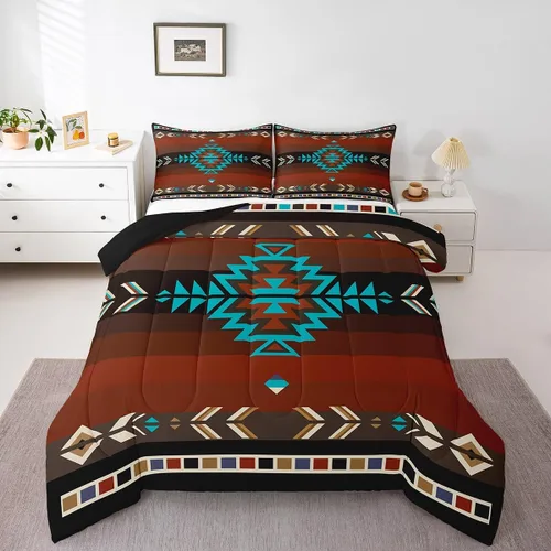 Miniatura 22 de Feelyou Southwest Native Juego de Ropa de Cama para Niños y Niñas Juego de Edredón Geométrico del Suroeste Tamaño Twin Edredón Tribal Decoración