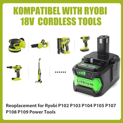 Miniatura 2 de Batería de repuesto 6Ah para Ryobi 18V: 2 paquetes de baterías de iones de litio compatibles con ONE+ P108 P102 P103 P104 P105 P107 P109 P122