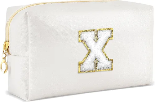 Miniatura 50 de URSKYTOUS Regalos para niñas, bolsa de maquillaje con inicial, bolsa de cosméticos personalizada con cremallera, bonita bolsa de aseo de viaje, Azul