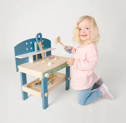 Miniatura 9 de Small Foot - Banco de trabajo compacto de madera - Juego de banco de herramientas en tema nórdico - Juego de más de 21 piezas incluye martillo