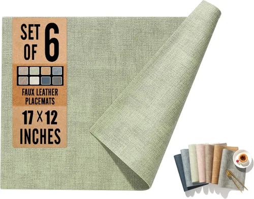Miniatura 11 de UnivoColors - Juego de manteles individuales de piel sintética de 6,17 x 12 pulgadas, diseño de doble cara, impermeable, resistente al calor, fácil
